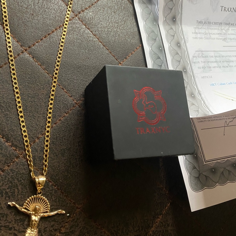 10k 24 inch 3.5 mm solid gold chain with pendant - Picture 1 of 6